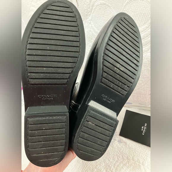 COACH Leopard/Solid Black Rain Boots with Gold Coach Grommets, Black/Gold Laces - Picture 16 of 16